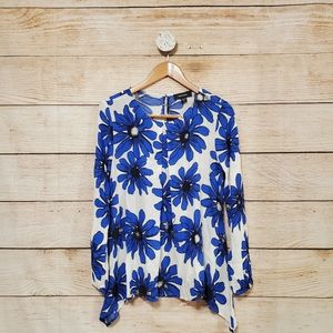 💘 Karen Kane Blue Floral Long Sleeve Spring Blue Blouse S